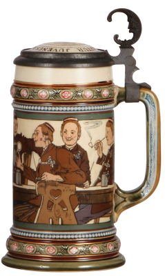 Mettlach stein, .5L, 2051, etched, inlaid lid, mint. - 2