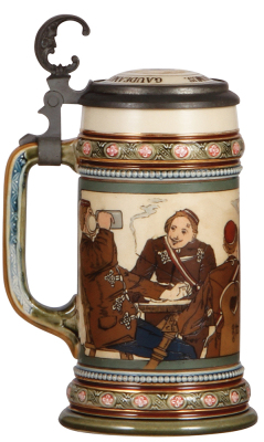 Mettlach stein, .5L, 2051, etched, inlaid lid, mint. - 3