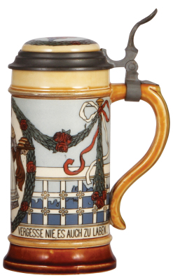 Mettlach stein, .5L, 2939, etched, by F. Quidenus, inlaid lid, mint.  - 2