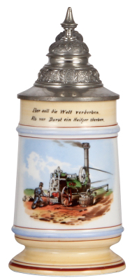 Porcelain stein, .5L, transfer & hand-painted, Occupational Maschinenheizer [Machine Furnace Operator], pewter lid, very rare, mint. From the Etheridge Collection. 