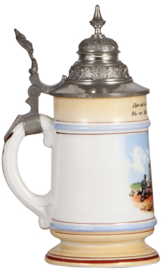 Porcelain stein, .5L, transfer & hand-painted, Occupational Maschinenheizer [Machine Furnace Operator], pewter lid, very rare, mint. From the Etheridge Collection.  - 3