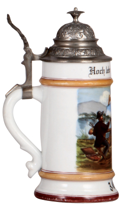 Porcelain stein, .5L, transfer & hand-painted, Occupational Kunstmaler [Artist Painter], pewter lid, very rare, a little wear to lower red band, otherwise mint. From the Etheridge Collection & pictured in the Occupational Stein Book.  - 3