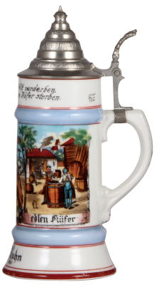 Porcelain stein, .5L, transfer & hand-painted, Occupational Küfer [Cooper], Küfer 1930, pewter lid, mint. From the Etheridge Collection.   - 2