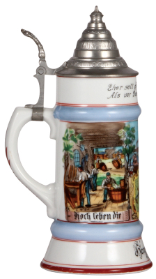Porcelain stein, .5L, transfer & hand-painted, Occupational Küfer [Cooper], Küfer 1930, pewter lid, mint. From the Etheridge Collection.   - 3