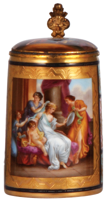 Porcelain stein, .5L, 7.1" ht., hand-painted, marked with beehive, Royal Vienna type, Schmückung der Venus, porcelain inlaid lid, mint.