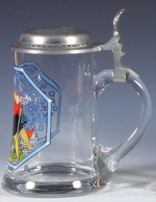 Glass stein, .5L, blown, transfer & hand-painted, signed F. Ringer, pewter lid, mint. - 2