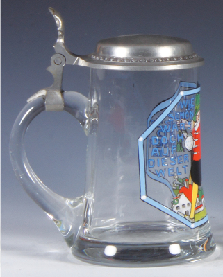 Glass stein, .5L, blown, transfer & hand-painted, signed F. Ringer, pewter lid, mint. - 3