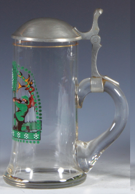 Glass stein, .5L, blown, hunter, pewter lid, mint. - 2