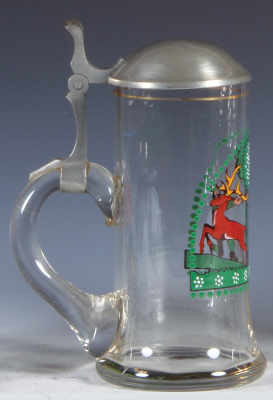 Glass stein, .5L, blown, hunter, pewter lid, mint. - 3