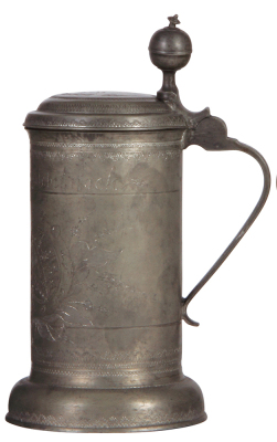 Pewter tankard, 10.3" ht, engraved, Sächischer coat-of-arms, touch marks, lid dated 1793, good condition. - 2