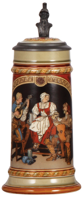 Mettlach stein, .5L, 2693, etched, inlaid lid, mint. 