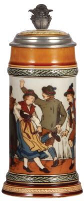 Mettlach stein, .5L, 1655, etched, inlaid lid, mint.