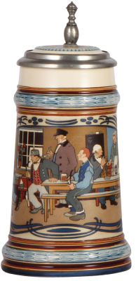 Mettlach stein, .5L, 2632, etched, inlaid lid, mint.