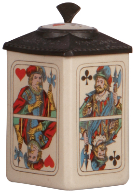Mettlach stein, .4L, 546 [3342], Bavaria, cards, four sides, inlaid lid, mint.