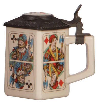 Mettlach stein, .4L, 546 [3342], Bavaria, cards, four sides, inlaid lid, mint. - 2