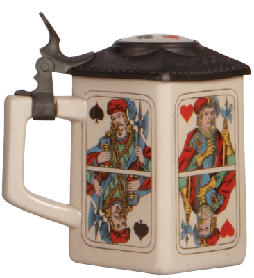 Mettlach stein, .4L, 546 [3342], Bavaria, cards, four sides, inlaid lid, mint. - 3