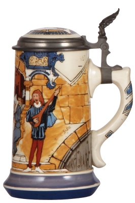 Mettlach stein, .5L, 2778, etched, by H. Schlitt, inlaid lid, mint. - 2