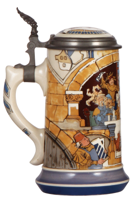 Mettlach stein, .5L, 2778, etched, by H. Schlitt, inlaid lid, mint. - 3