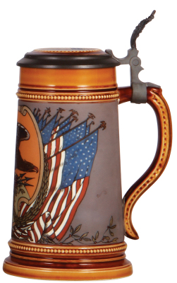 Mettlach stein, .5L, 3135, etched, inlaid lid, mint, - 2
