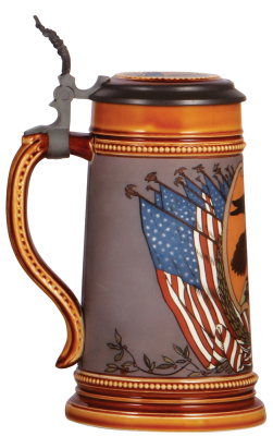 Mettlach stein, .5L, 3135, etched, inlaid lid, mint, - 3