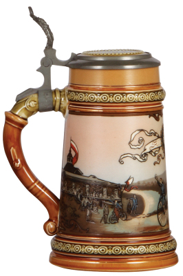 Mettlach stein, .5L, 2190, etched, Bicycle Race, inlaid lid, mint. - 3
