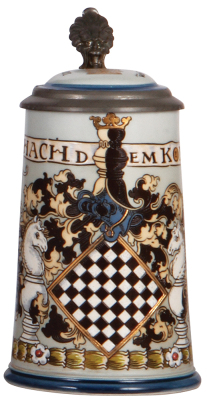 Mettlach stein, .5L, 2049, etched, inlaid lid, Chess stein, mint.