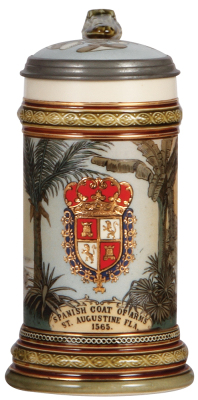 Mettlach stein, .5L, 2373, etched, St. Augustine, inlaid lid, mint.