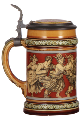 Mettlach stein, .5L, 2057, etched, inlaid lid, mint. - 3