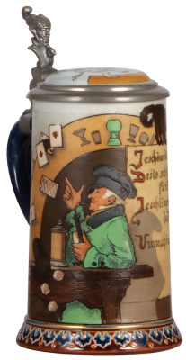 Mettlach stein, .5L, 2090, etched, by H. Schlitt, inlaid lid, mint.