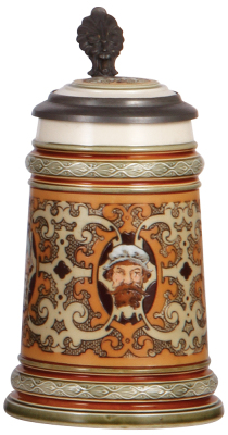 Mettlach stein, .5L, 1799, etched, inlaid lid, mint.