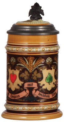 Mettlach stein, .5L, 1394, etched, inlaid lid, mint.