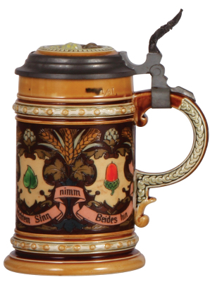 Mettlach stein, .5L, 1394, etched, inlaid lid, mint. - 2