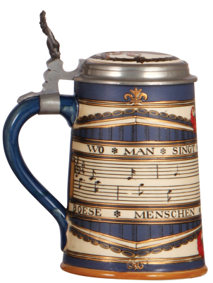 Mettlach stein, .5L, 2097, etched, inlaid lid, mint. - 3