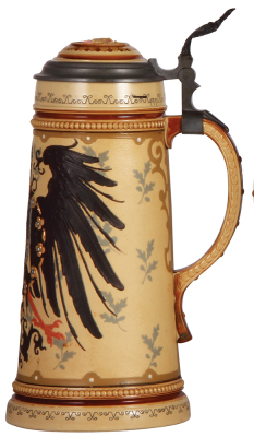 Mettlach stein, 1.0L, 2204, decorated relief, inlaid lid, mint. - 2