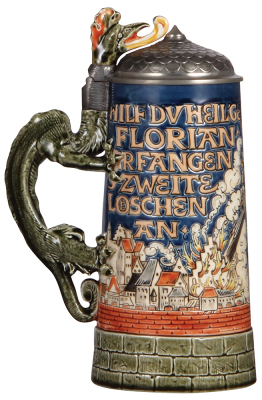 Mettlach stein, 1.0L, 1786, etched & glazed, by Otto Hupp, pewter lid, mint. - 3