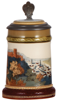 Mettlach stein, .3L, 2277, Heidelberg, inlaid lid, mint.