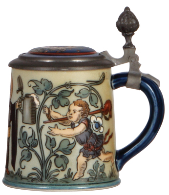 Mettlach stein, .25L, 2052, etched, inlaid lid, mint. - 2