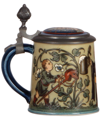 Mettlach stein, .25L, 2052, etched, inlaid lid, mint. - 3