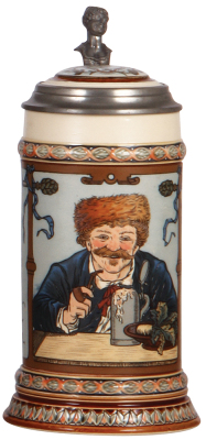 Mettlach stein, .5L, 2766, etched, inlaid lid, mint.