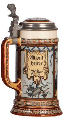 Mettlach stein, .5L, 2766, etched, inlaid lid, mint. - 3