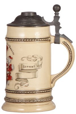 Pottery stein, .5L, hand-painted, student association, Rupertia sei's Panier!, pewter lid, mint. - 2