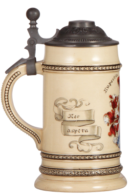 Pottery stein, .5L, hand-painted, student association, Rupertia sei's Panier!, pewter lid, mint. - 3