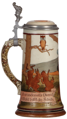 Stoneware stein, .5L, etched, #1658, by Marzi & Remy, inlaid lid, mint. - 3