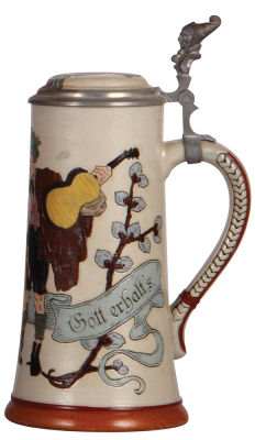 Stoneware stein, .5L, etched, #1764, by Marzi & Remy, inlaid lid, mint. - 2