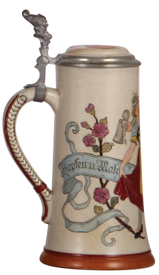 Stoneware stein, .5L, etched, #1764, by Marzi & Remy, inlaid lid, mint. - 3