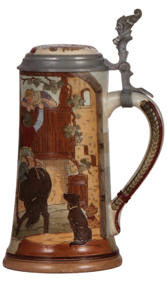 Stoneware stein, .5L, etched, #1621, by Marzi & Remy, inlaid lid, mint. - 2