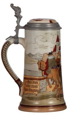 Stoneware stein, .5L, etched, #1621, by Marzi & Remy, inlaid lid, mint. - 3