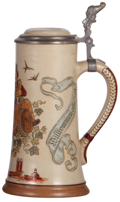 Stoneware stein, .5L, etched, #1768, by Marzi & Remy, inlaid lid, mint. - 2