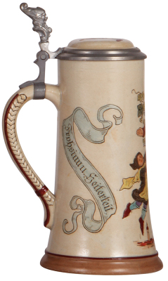 Stoneware stein, .5L, etched, #1768, by Marzi & Remy, inlaid lid, mint. - 3