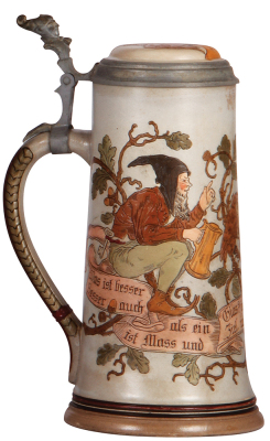 Stoneware stein, 1.0L, etched, #1619, by Marzi & Remy, inlaid lid, mint. - 3